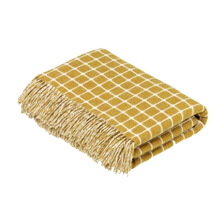 Merino Lambswool Throw Blanket - Athens Check - Gold - SpaceHavenHome