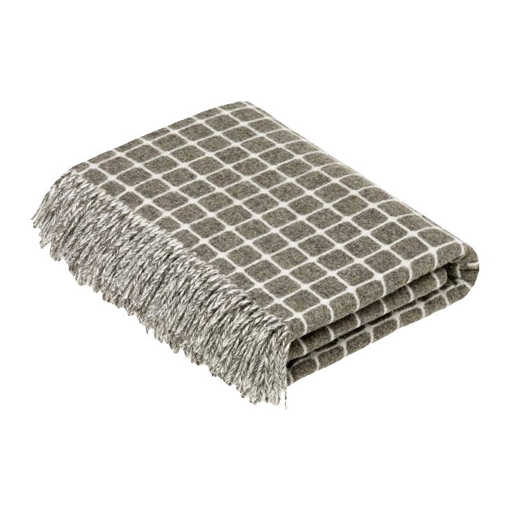 Merino Lambswool Throw Blanket - Athens Check - Slate Grey - SpaceHavenHome