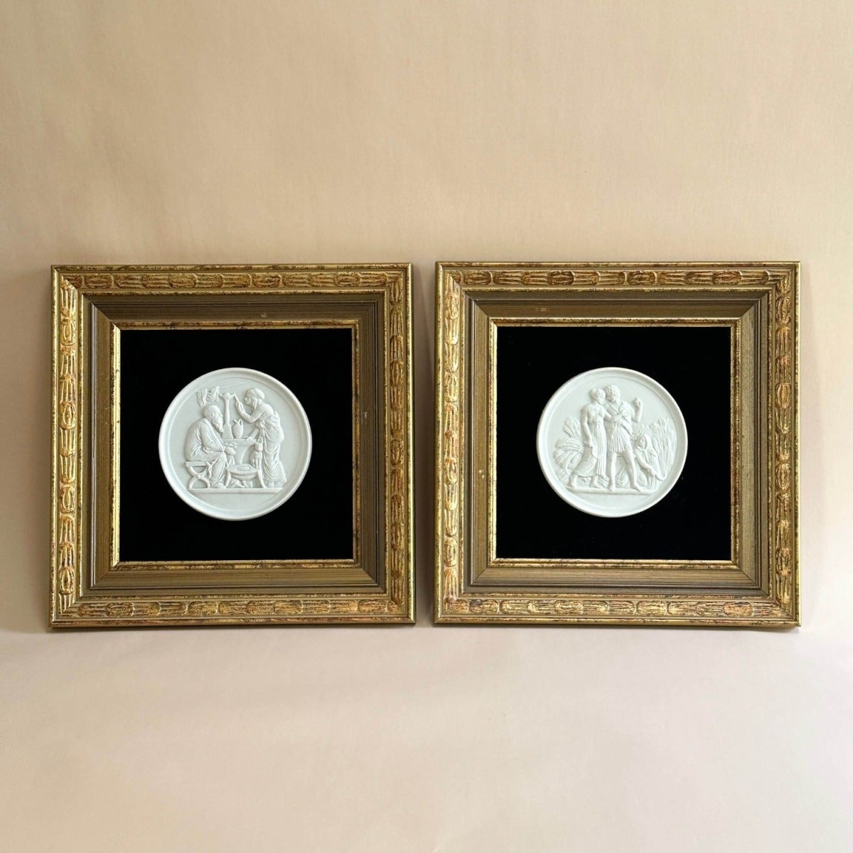Pair of Framed Ceramic Plaques - SpaceHavenHome