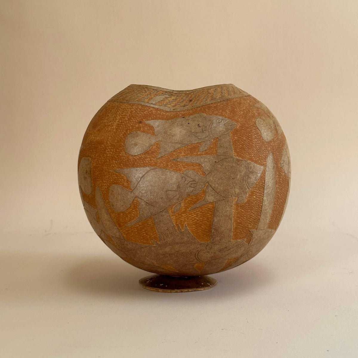 Signed Carved Coconut Shell Vase - SpaceHavenHome