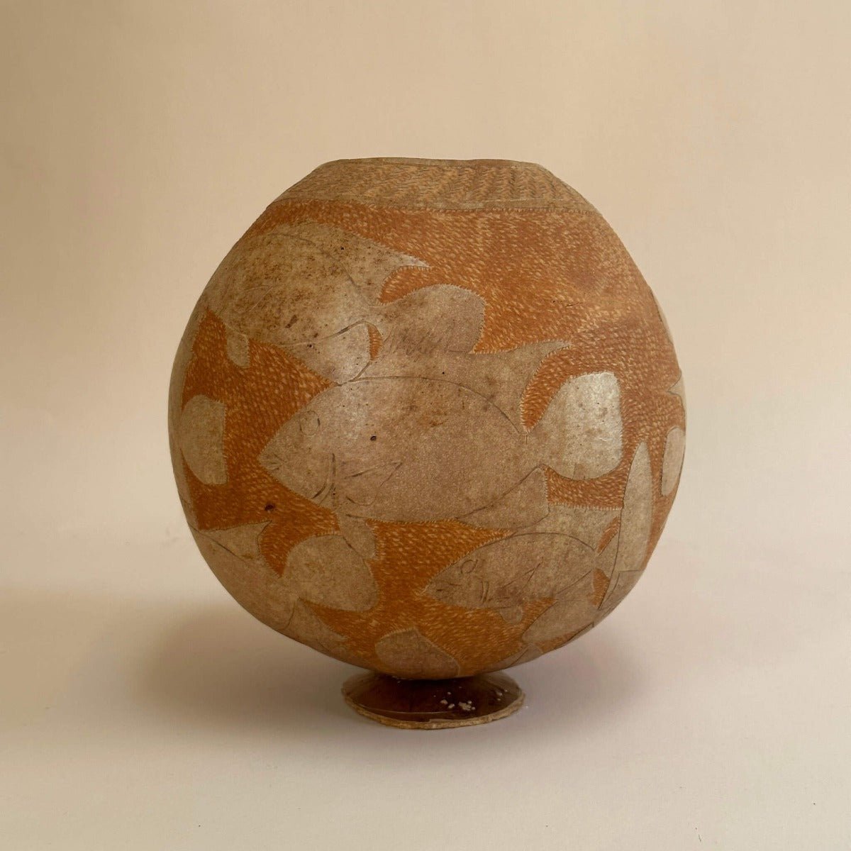 Signed Carved Coconut Shell Vase - SpaceHavenHome