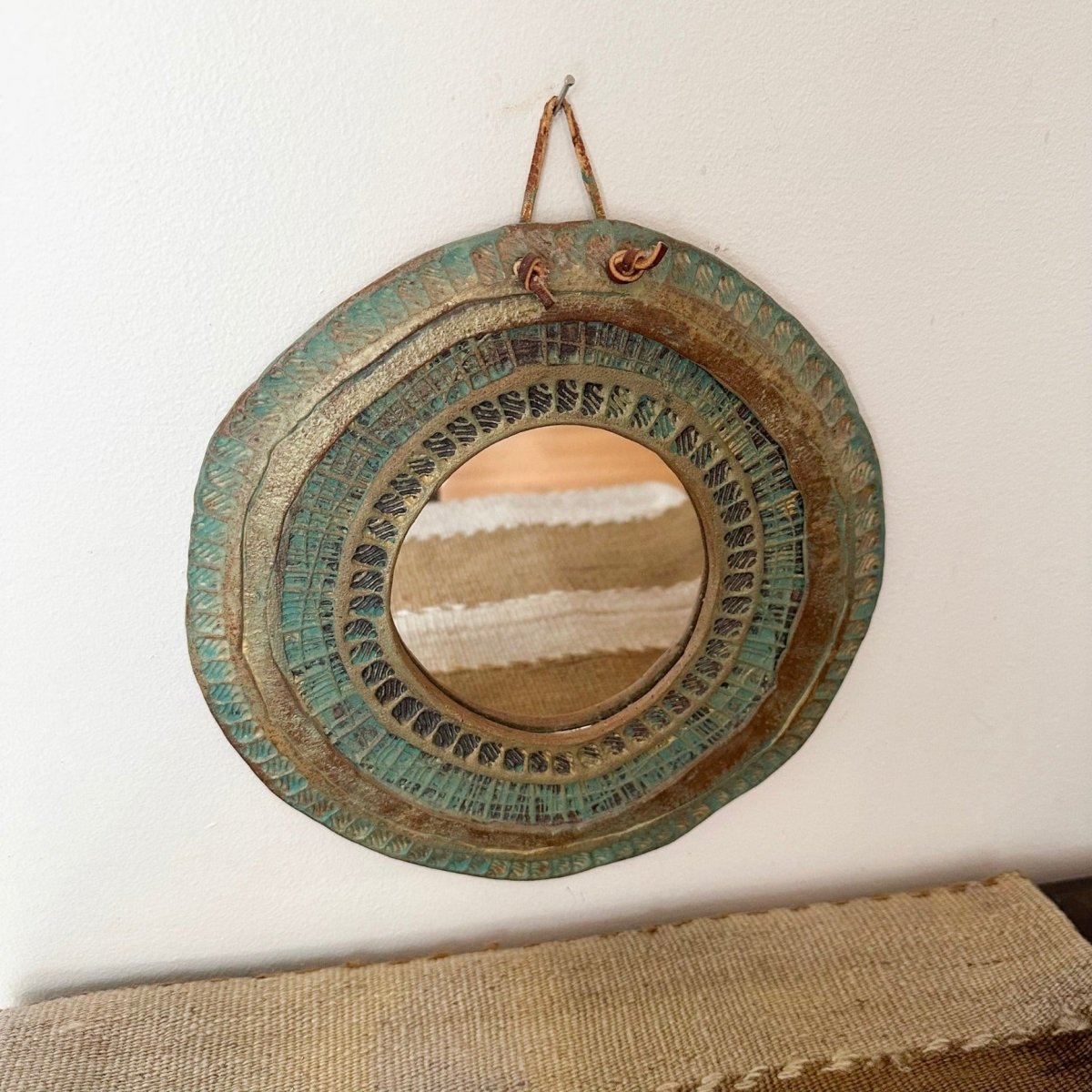 Signed Studio Pottery Framed Mirror - SpaceHavenHome