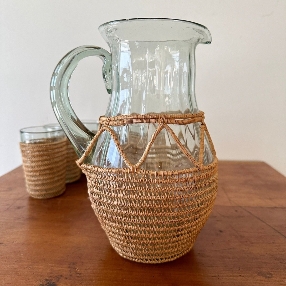 Wicker and Glass Juice Pitcher and Glass Set – Space Haven Home