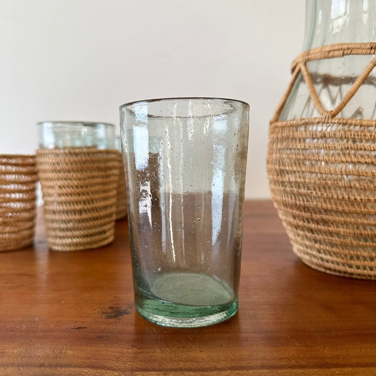 Wicker and Glass Juice Pitcher and Glass Set - SpaceHavenHome